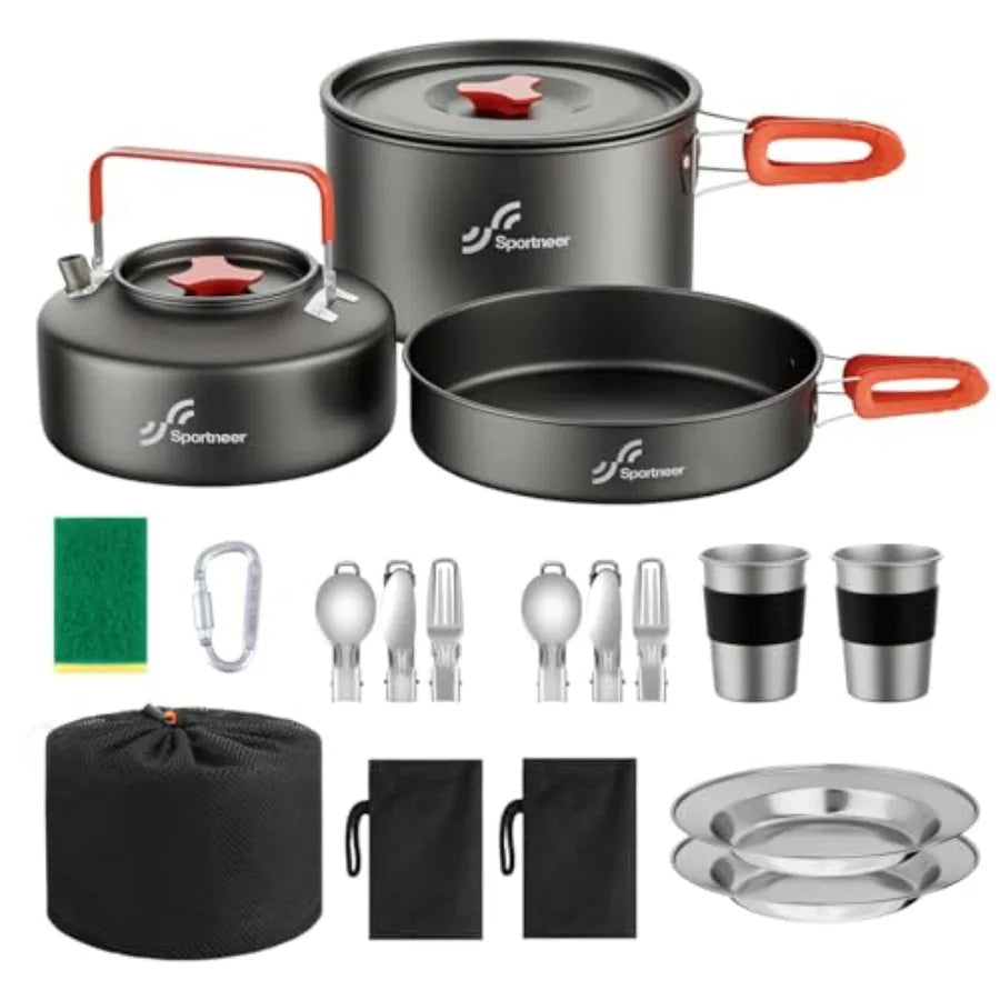 Camping Cookware Set 18-Piece Nonstick Pots Pan Kettle With Cups