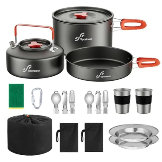 Camping Cookware Set 18-Piece Nonstick Pots Pan Kettle With Cups