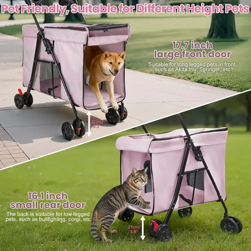 Foldable Dog Stroller With 360 Degree Wheels Five Ventilation Windows