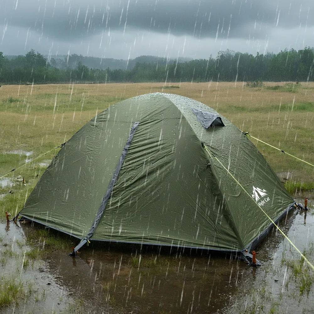 Night Cat 2 Person Backpacking Tent With Aluminum Poles Rainfly Waterproof