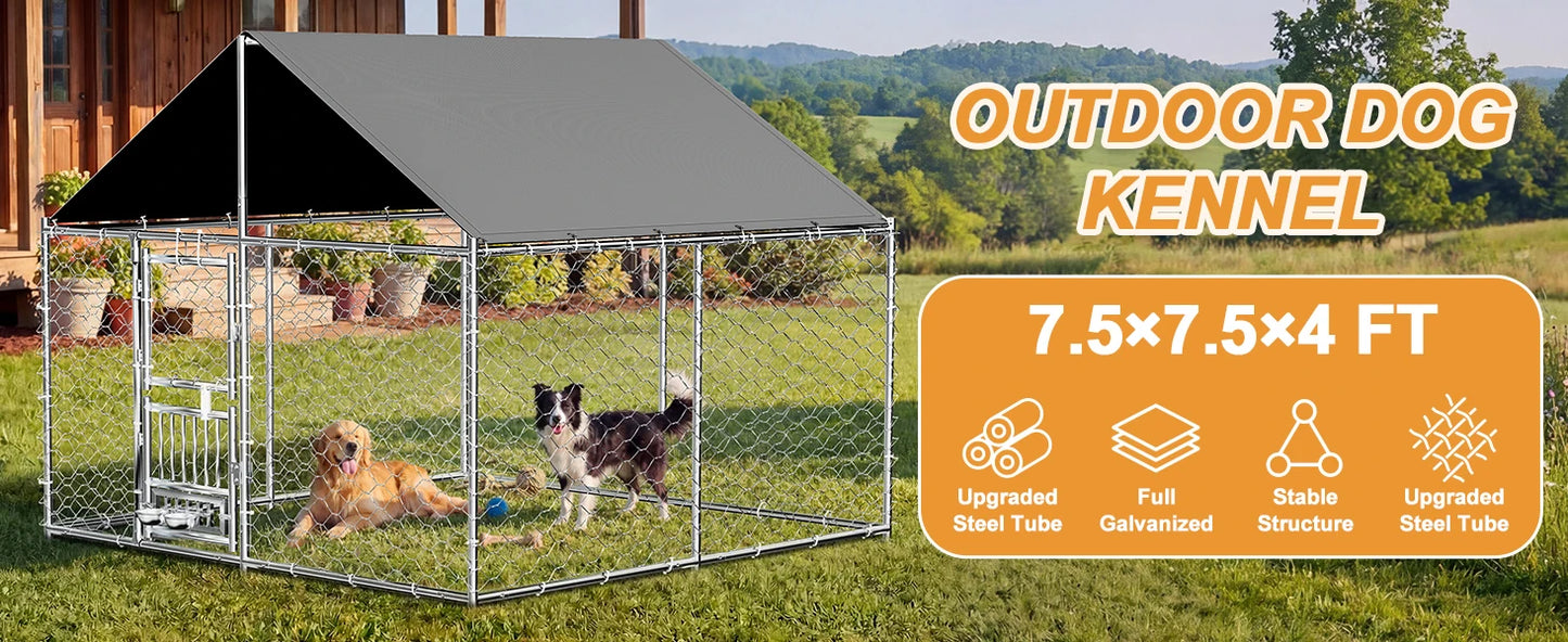 Outdoor Dog Kennel With Rotating Feeder Heavy Duty Roofed