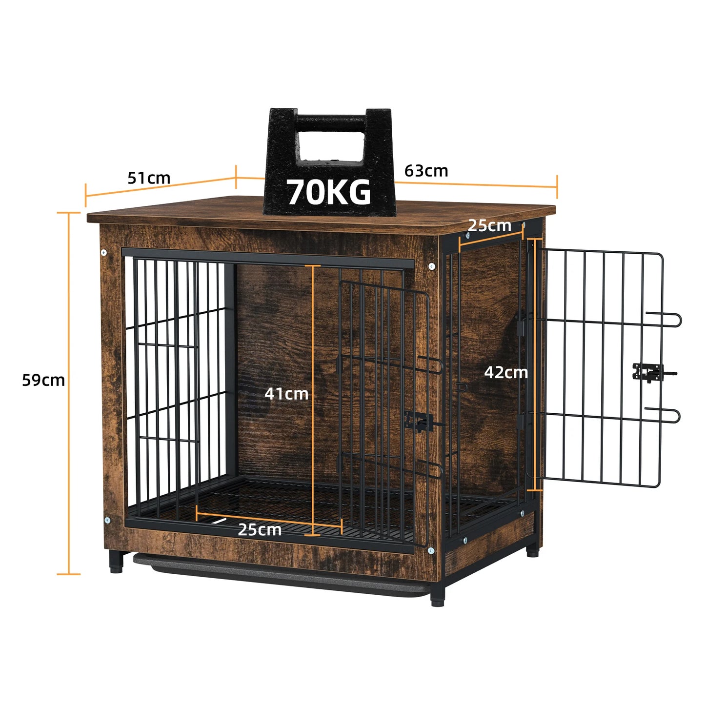 BINGOPAW Wooden Metal Dog Crate End Table With Two Doors