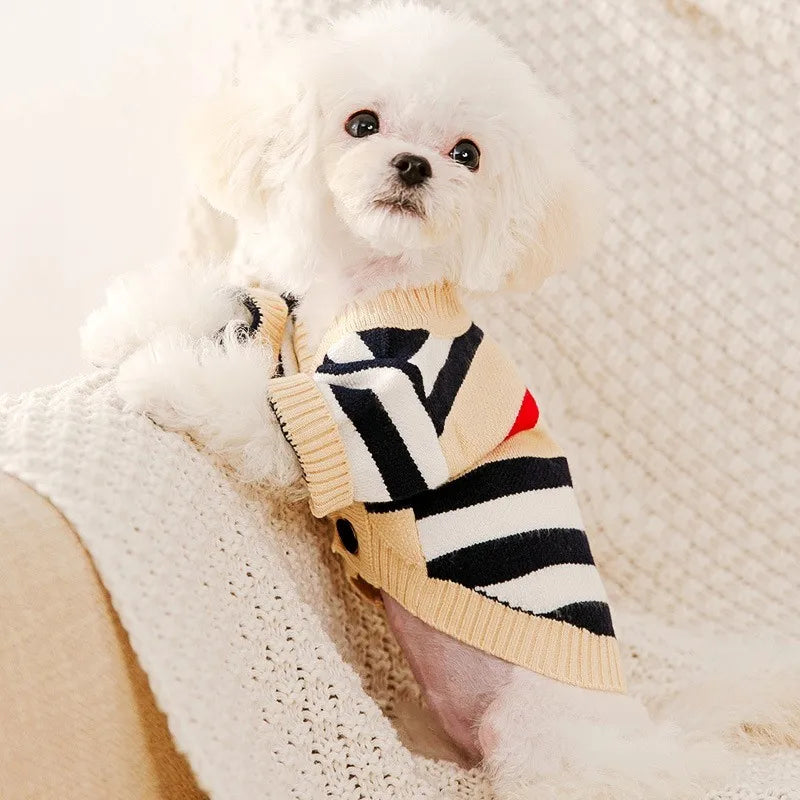 Striped Cotton Cardigan Sweater For Small Dogs And Kittens