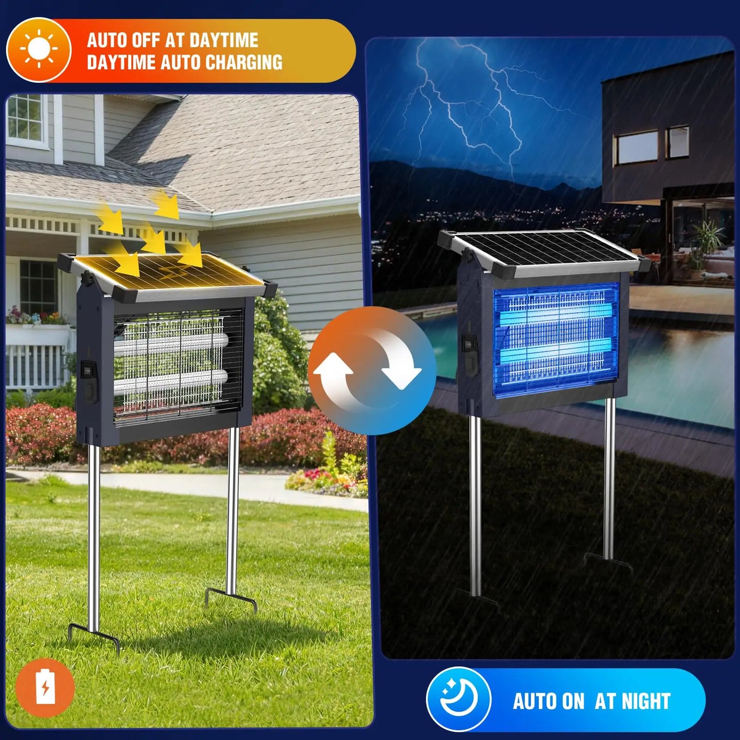 Solar Bug Zapper 4500V Outdoor Mosquito Zapper Waterproof Garden