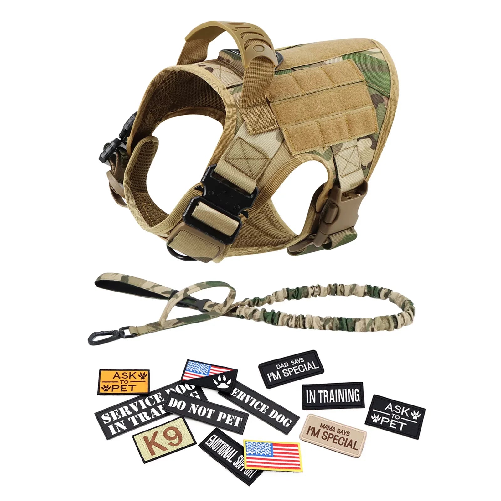 Military Tactical Malinois Harness Vest Set With Leash Patches - Paws and Pro's Outfitters
