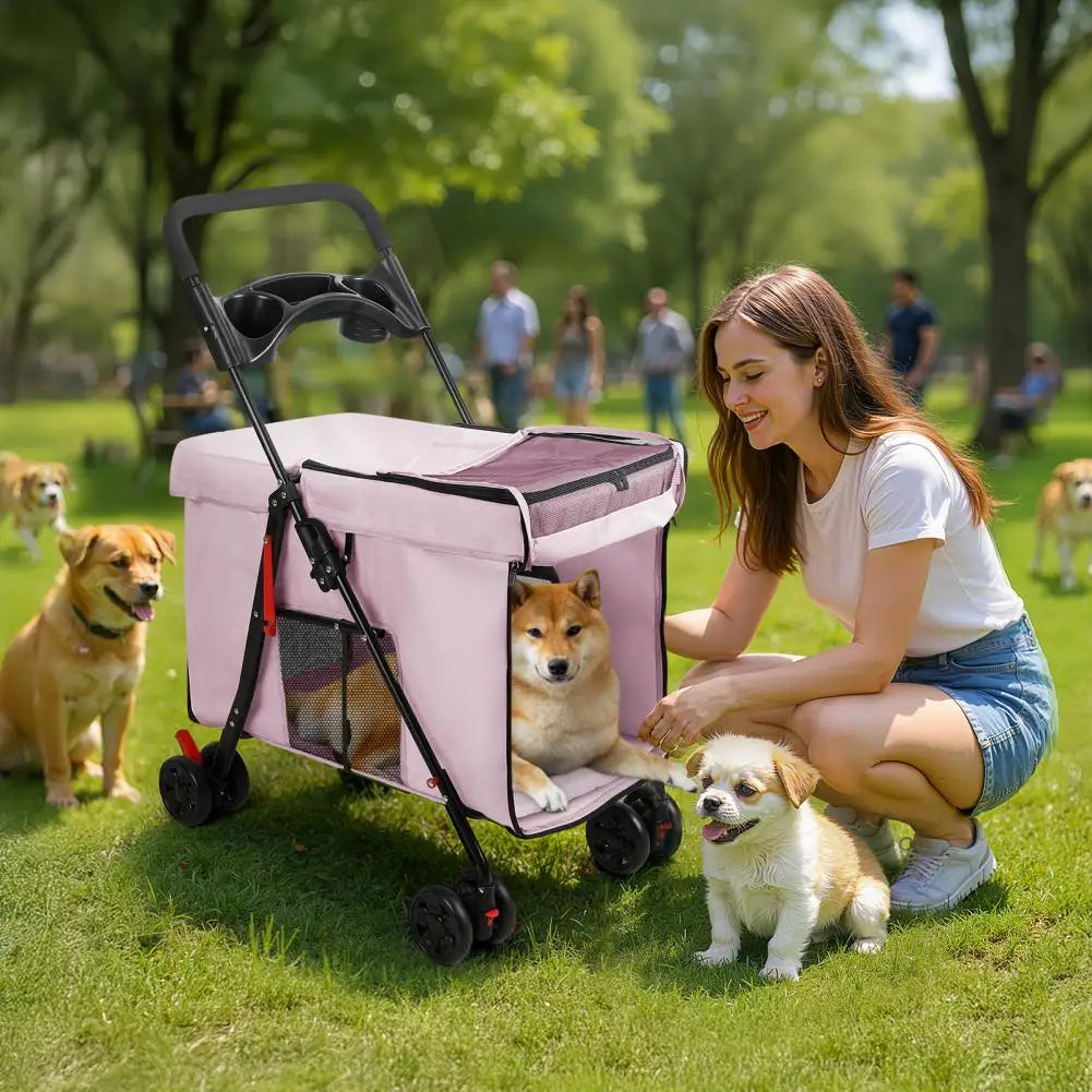 Foldable Dog Stroller With 360 Degree Wheels Five Ventilation Windows