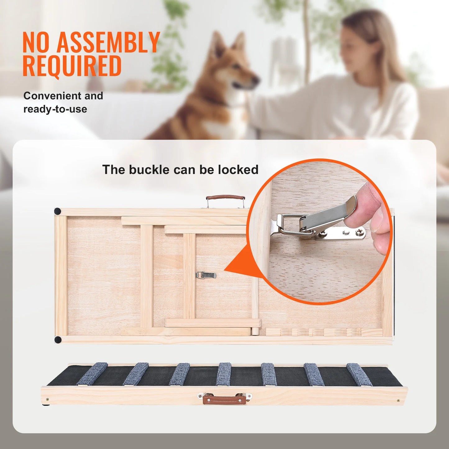 SucceBuy Folding Dog Ramp Anti Slip Adjustable Wooden Pet