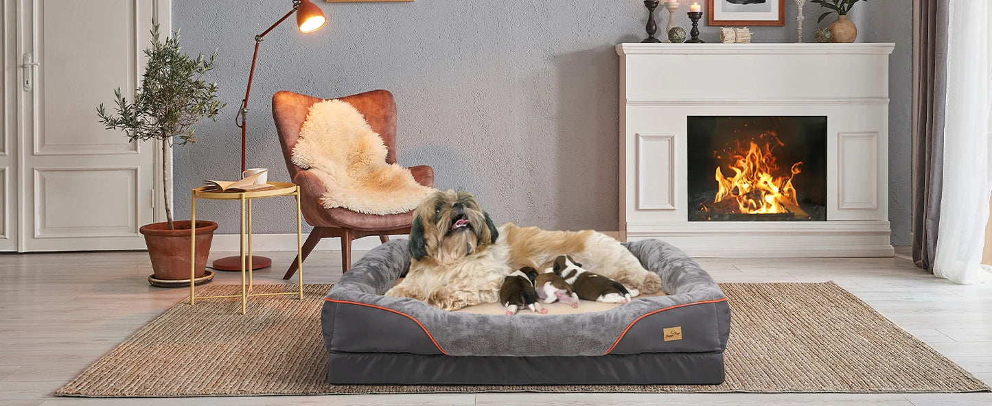 BORWART Orthopedic Memory Foam Dog Bed With Removable Cover