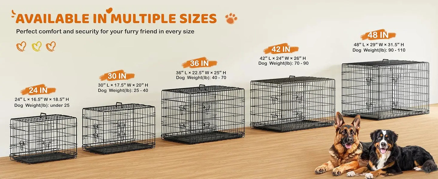 Double Door Dog Crate With Divider And Removable Tray