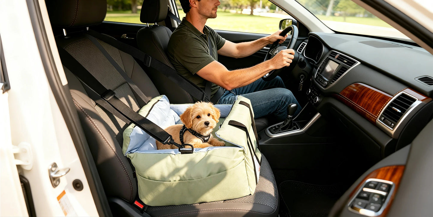 Portable Dog Car Seat Pet Dog Booster Seat Puppy Travel Carrier Bed with Safety Belt Storage Pocket Removable Washable Cover