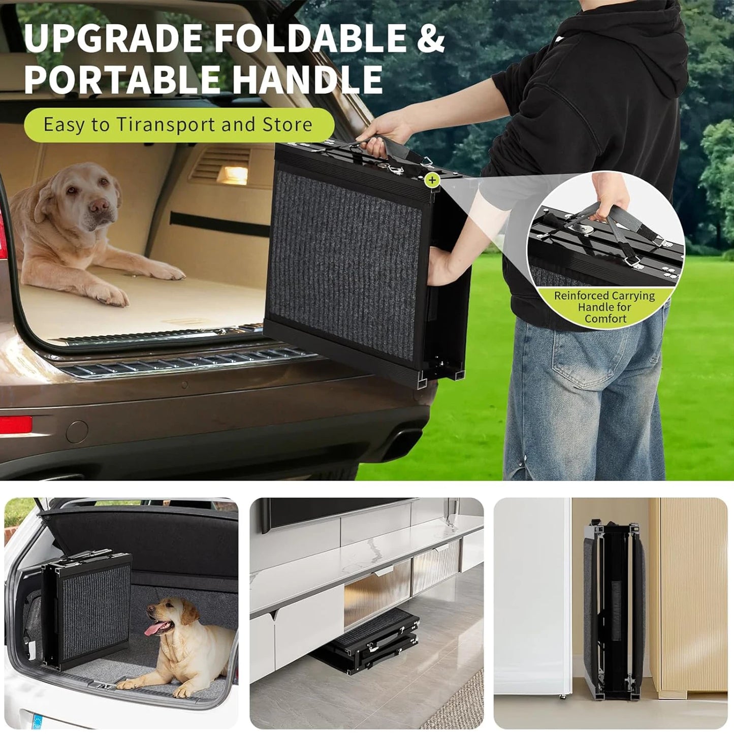 HiMISS Upgraded Folding Dog Ramp For Cars With Non Slip Surface