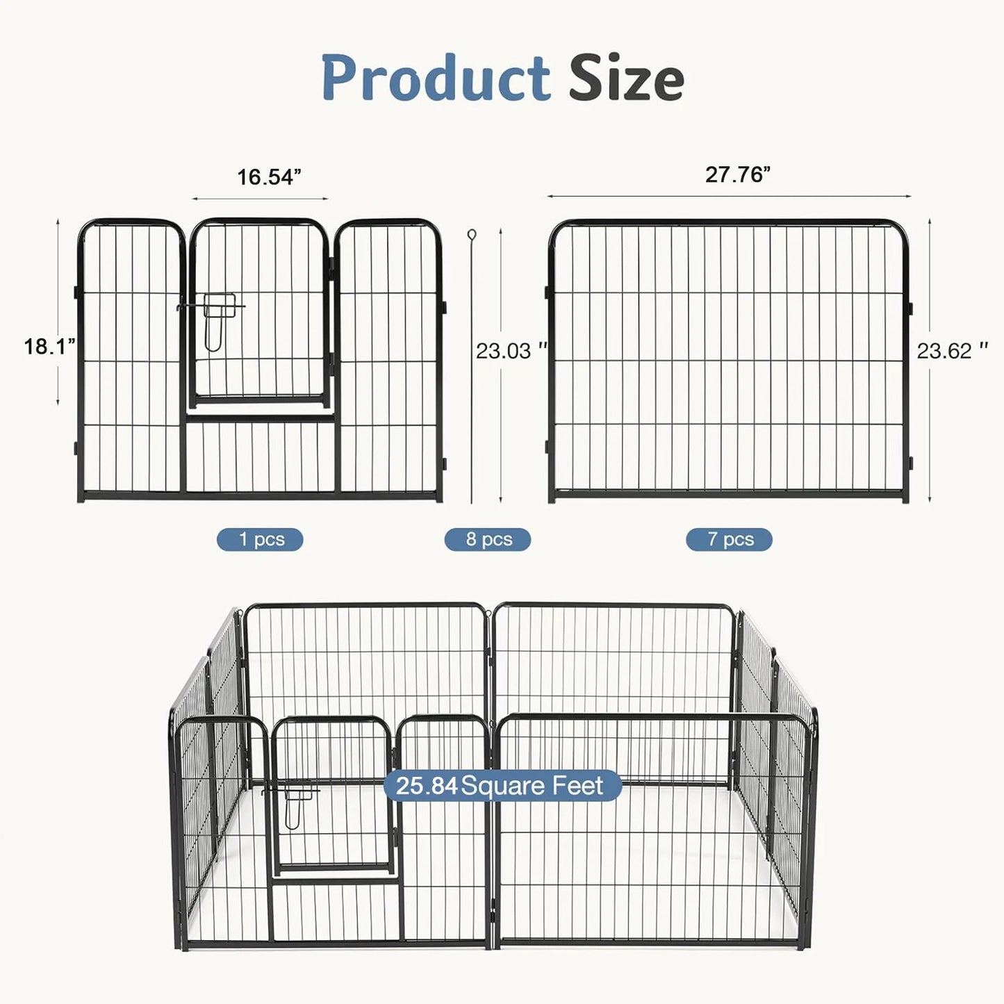 JHK Metal 8-Panel Dog Playpen For Indoor Outdoor Use