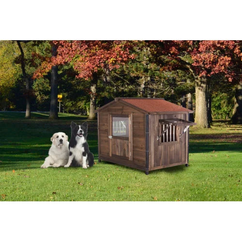 Outdoor Wooden Cabin Style Dog Kennel With Iron Frame
