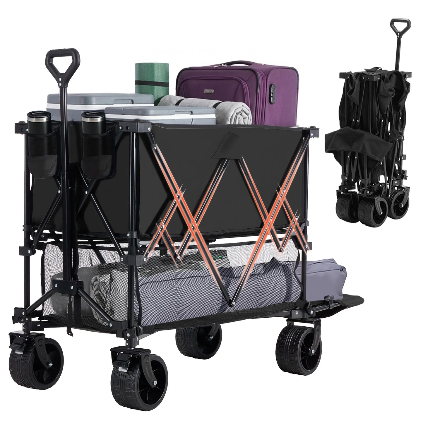 JHK Outdoor Double Decker Wagons Cart Large Capacity Collapsible