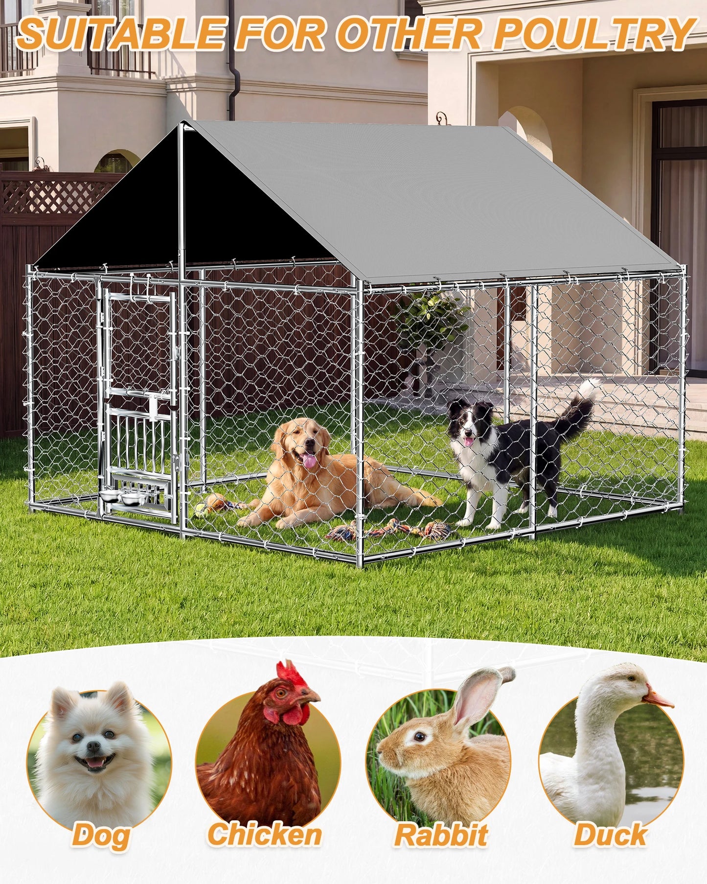 Outdoor Dog Kennel With Rotating Feeder Heavy Duty Roofed