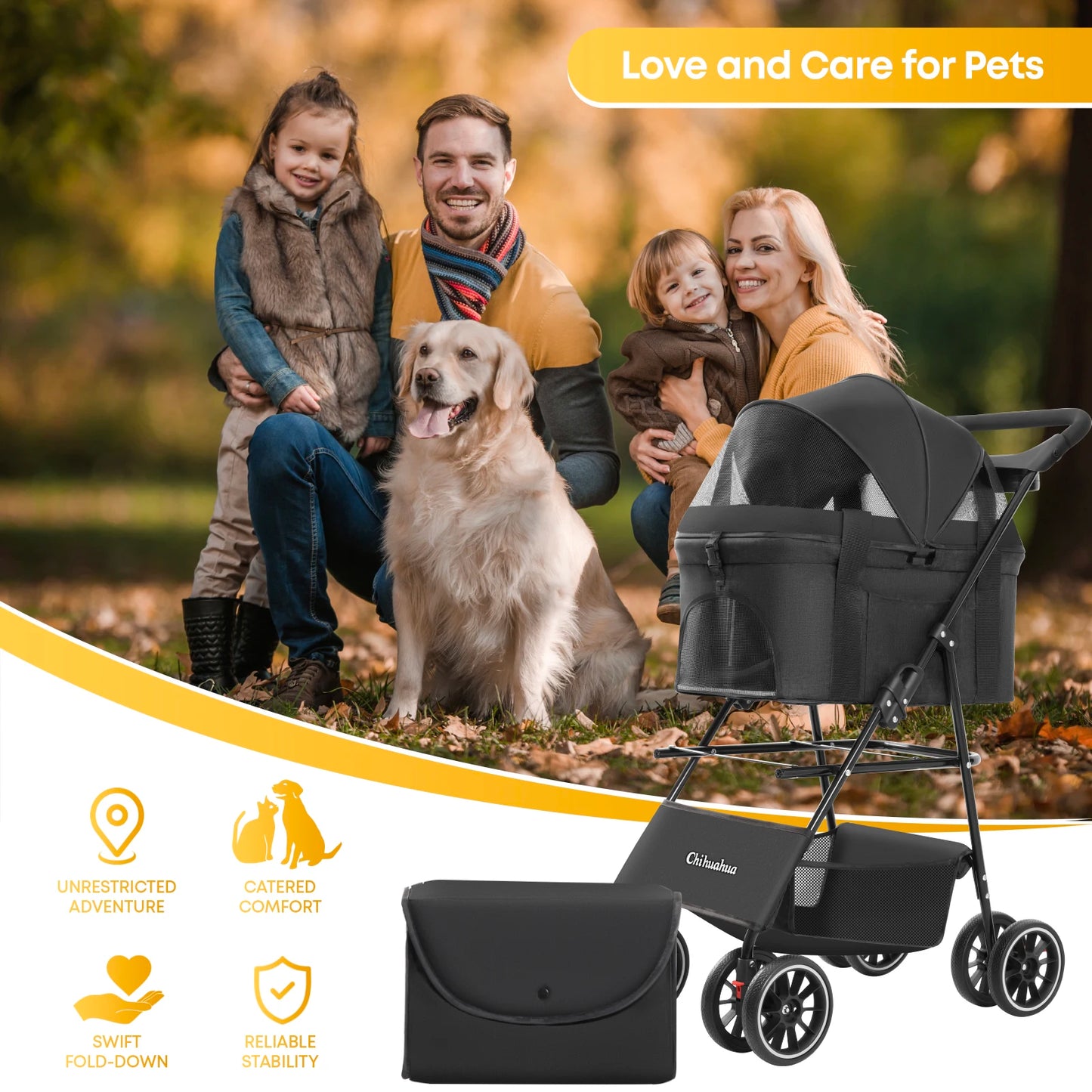 CHIHUAHUA 3in1 Pet Stroller For Medium Dogs Cats All Terrain