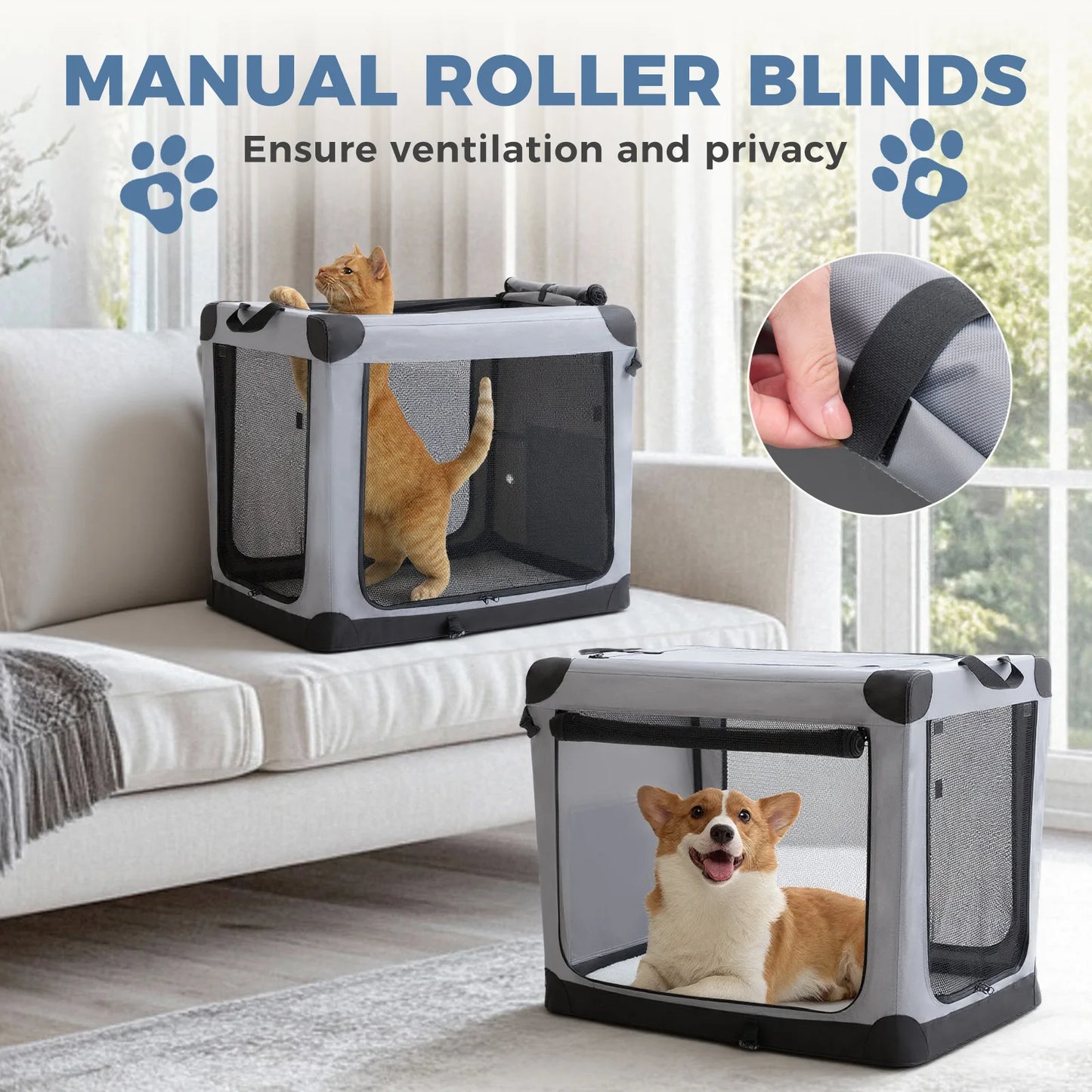JHK Foldable Oxford Dog Crate With Three Doors Portable Kennel