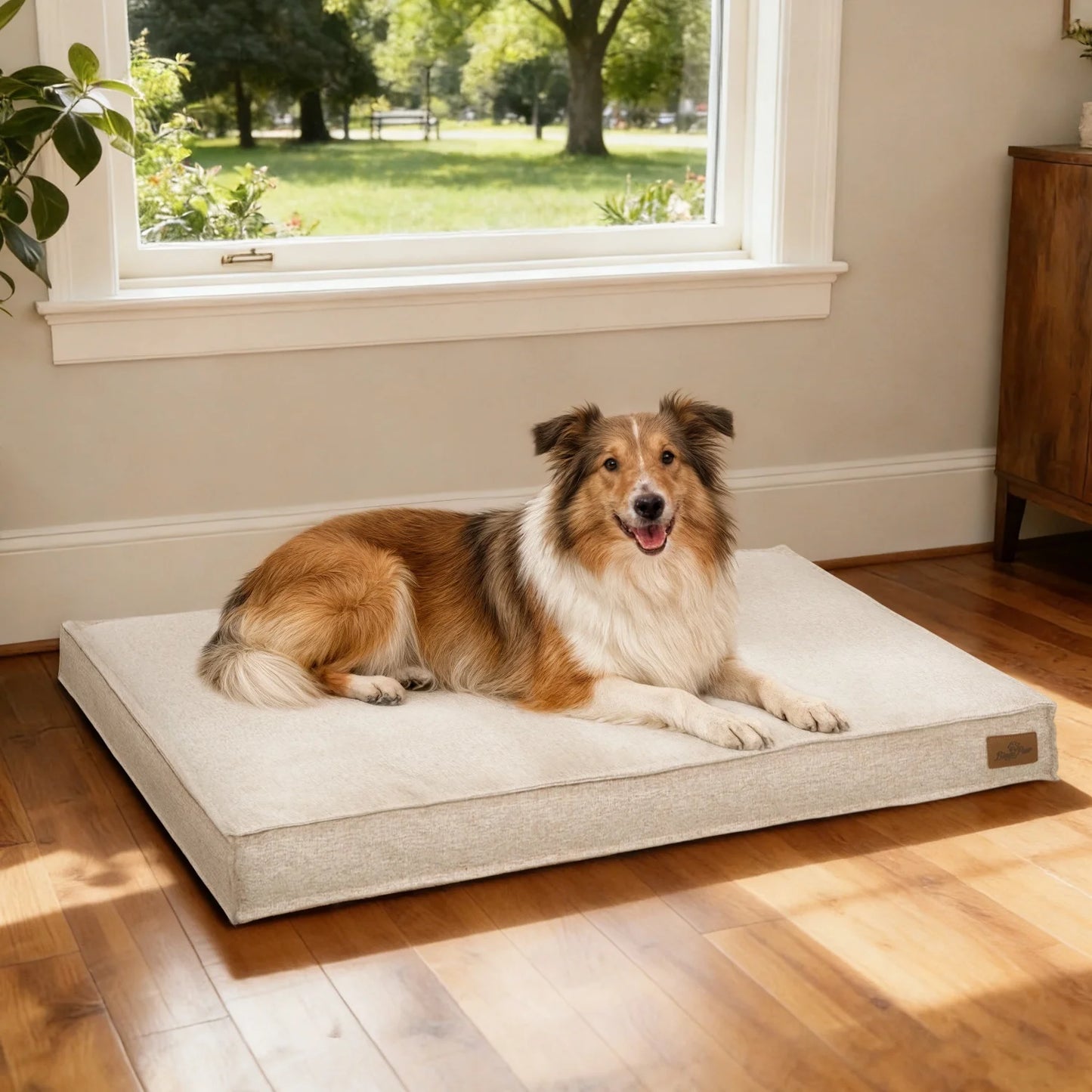 BINGOPAW Waterproof Linen Cover Dog Bed With Foam Base