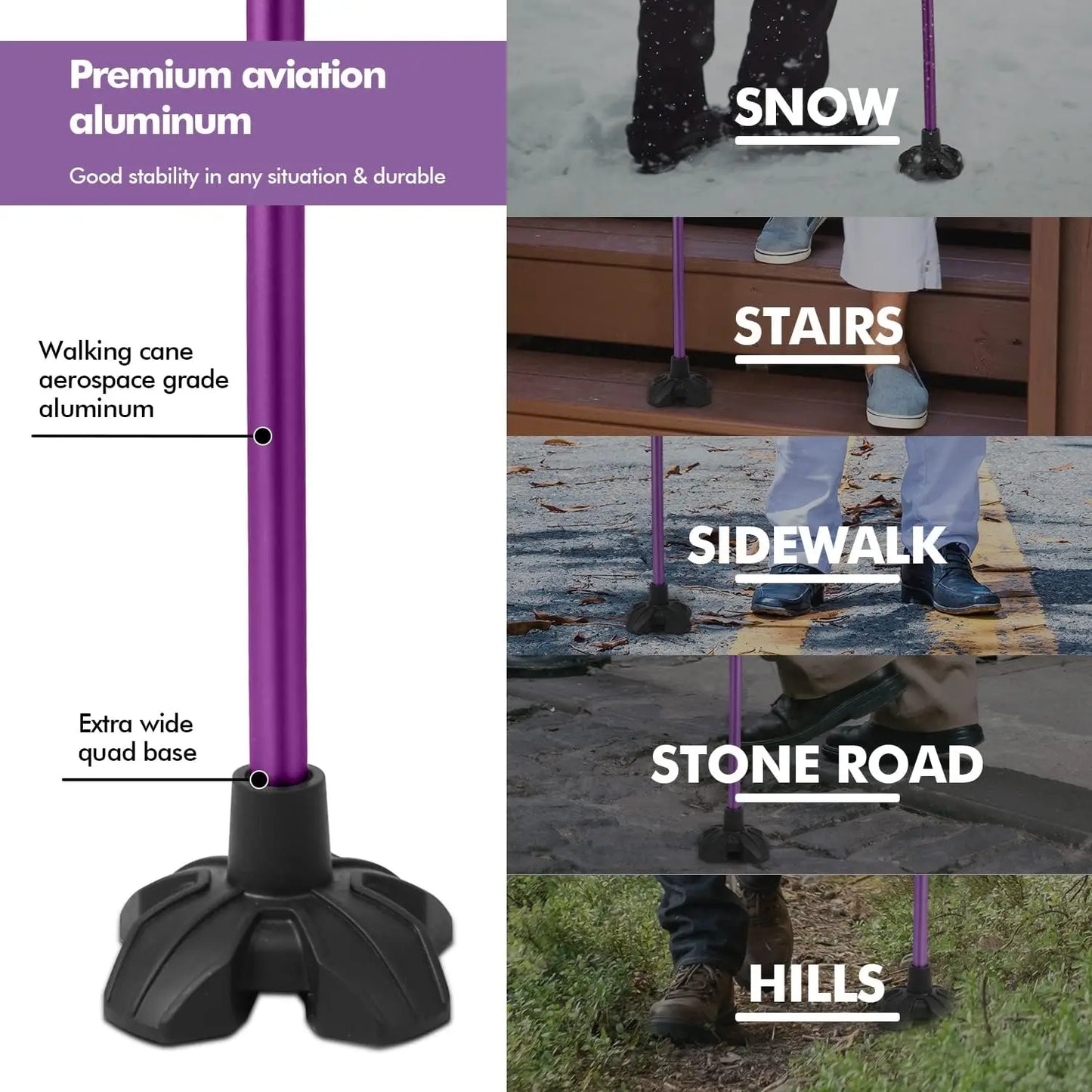 G1 Quad Base Walking Cane With Rubber Tip