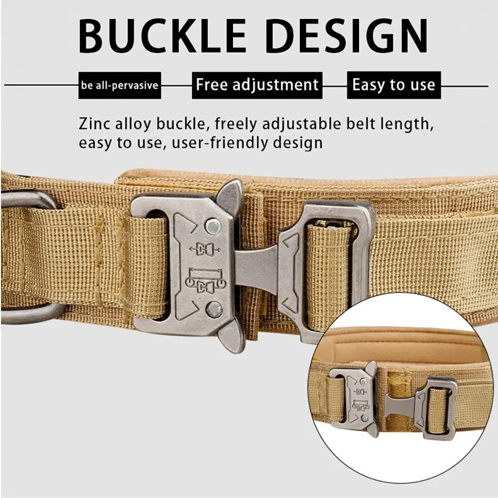 Outdoor Tactical Dog Collar With Metal Buckle And Breathable Nylon