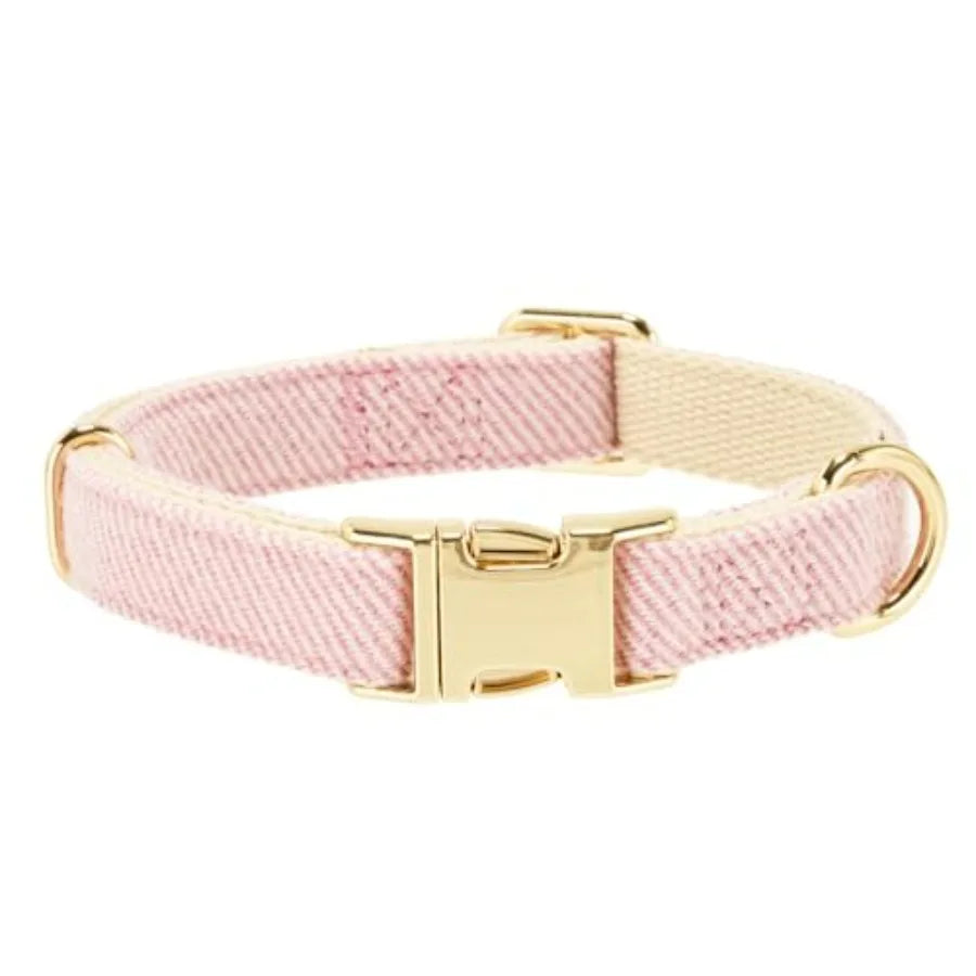 Soft Cotton Tweed Dog Collar And Leash Set Gold Buckle