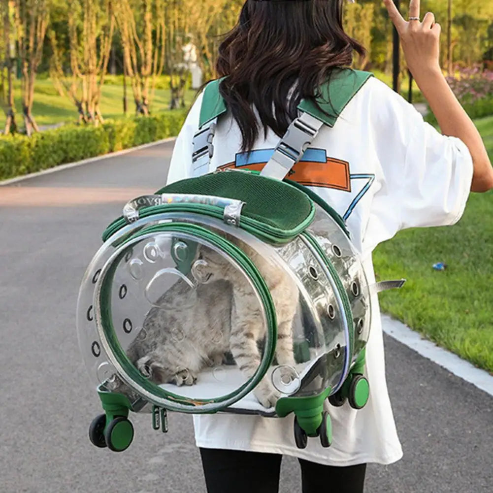 Pet Trolley Backpack With Clear Ventilation Holes And Silent Wheels