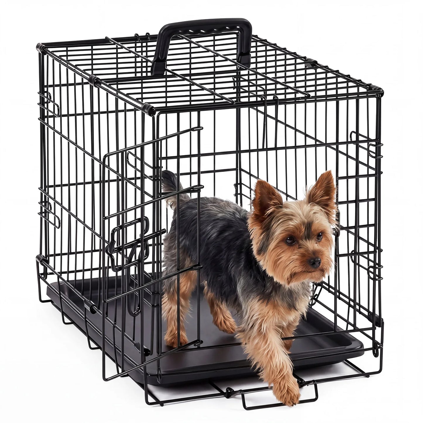 JHK Dog Crate With Secure Lock Foldable Removable Tray