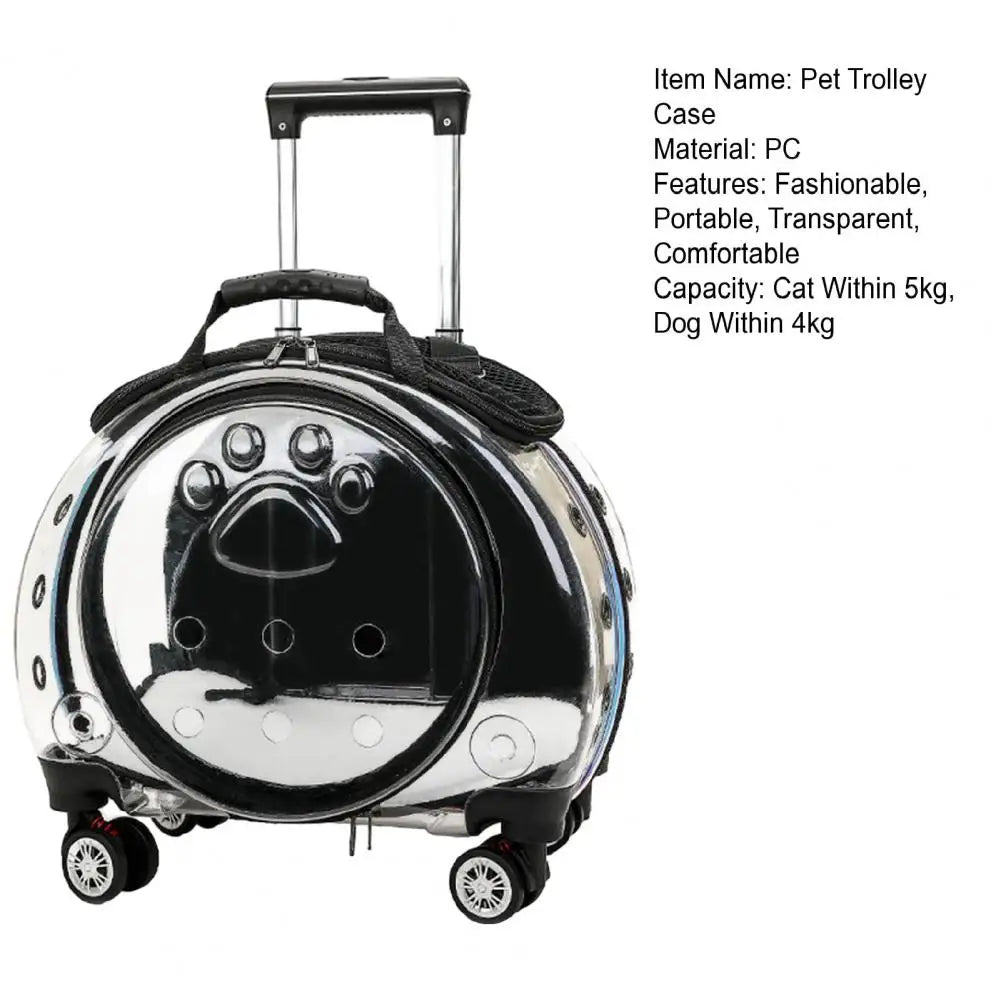 Pet Trolley Backpack With Clear Ventilation Holes And Silent Wheels
