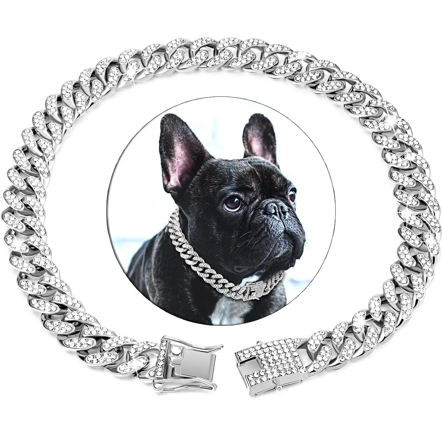 Diamond Cuban Collar For Dogs And Cats Stainless Steel Buckle
