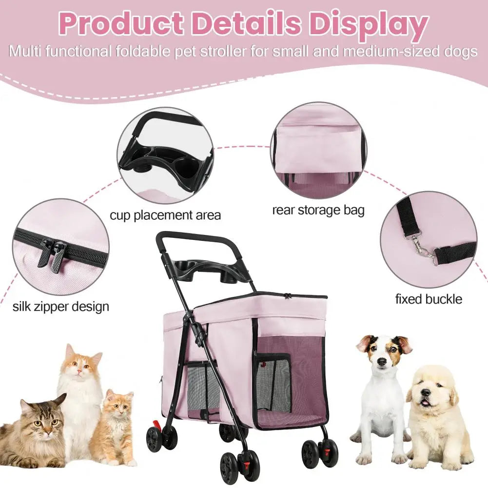 Foldable Dog Stroller With 360 Degree Wheels Five Ventilation Windows