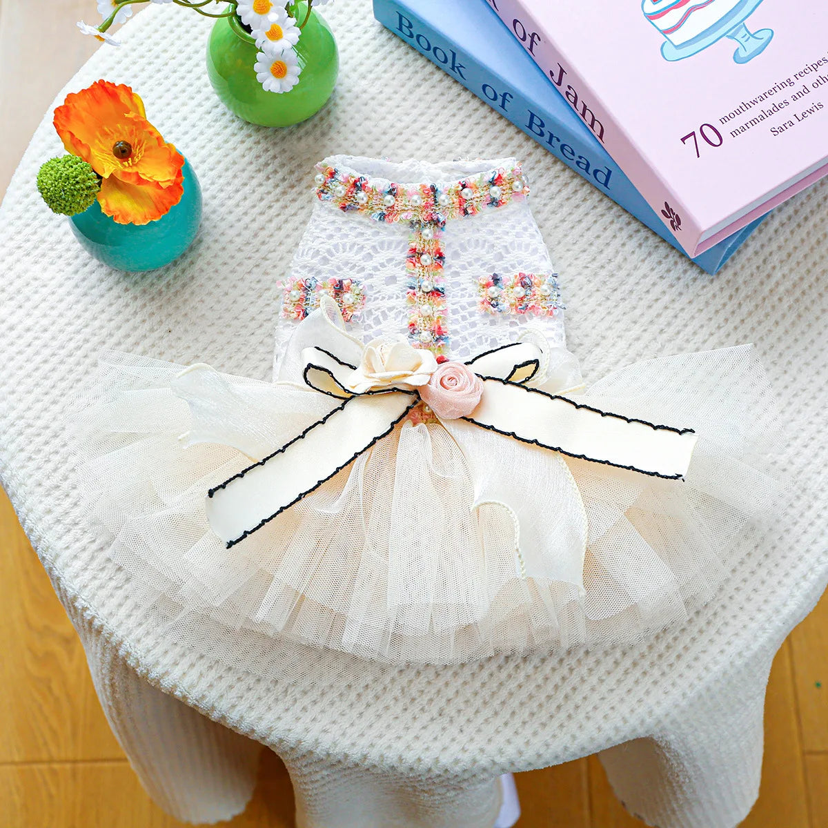 Dog Tutu Dress With 3D Flower Knot Bow For Celebration