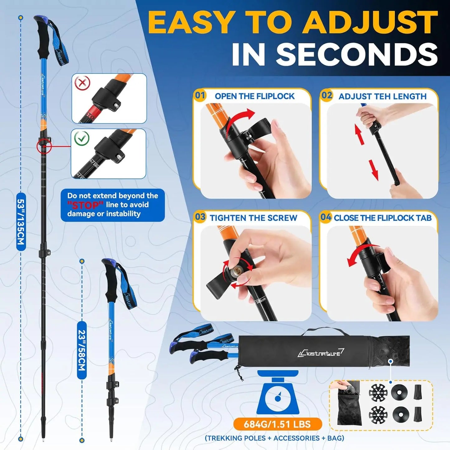 Trekking Poles For Hiking Collapsible Lightweight 2 Pack