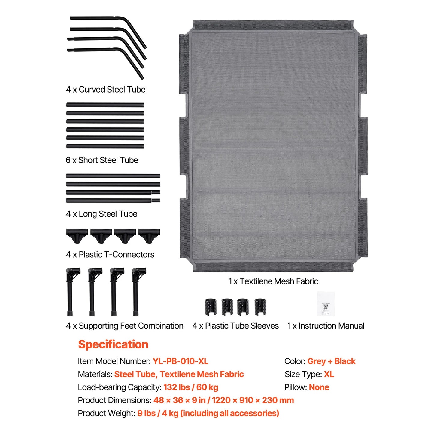 SucceBuy Elevated Dog Bed Portable Aluminum Frame Breathable Textilene Mesh