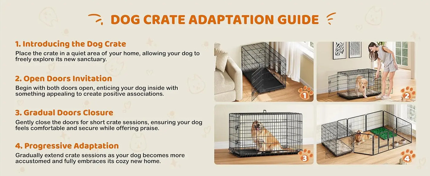 Double Door Dog Crate With Divider And Removable Tray