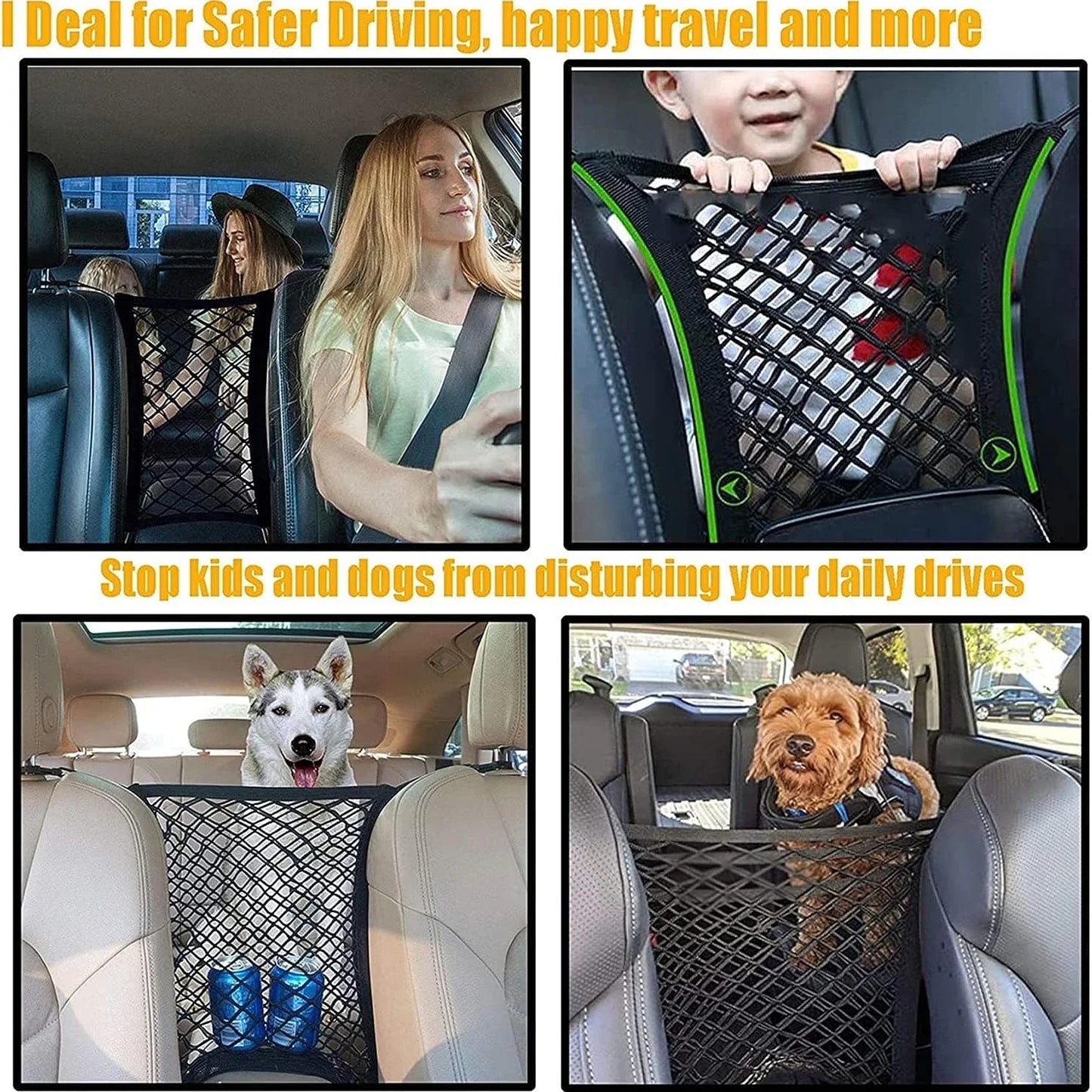 Pet Car Barrier With Automatic Mesh Storage Bag For Back Seat Safety