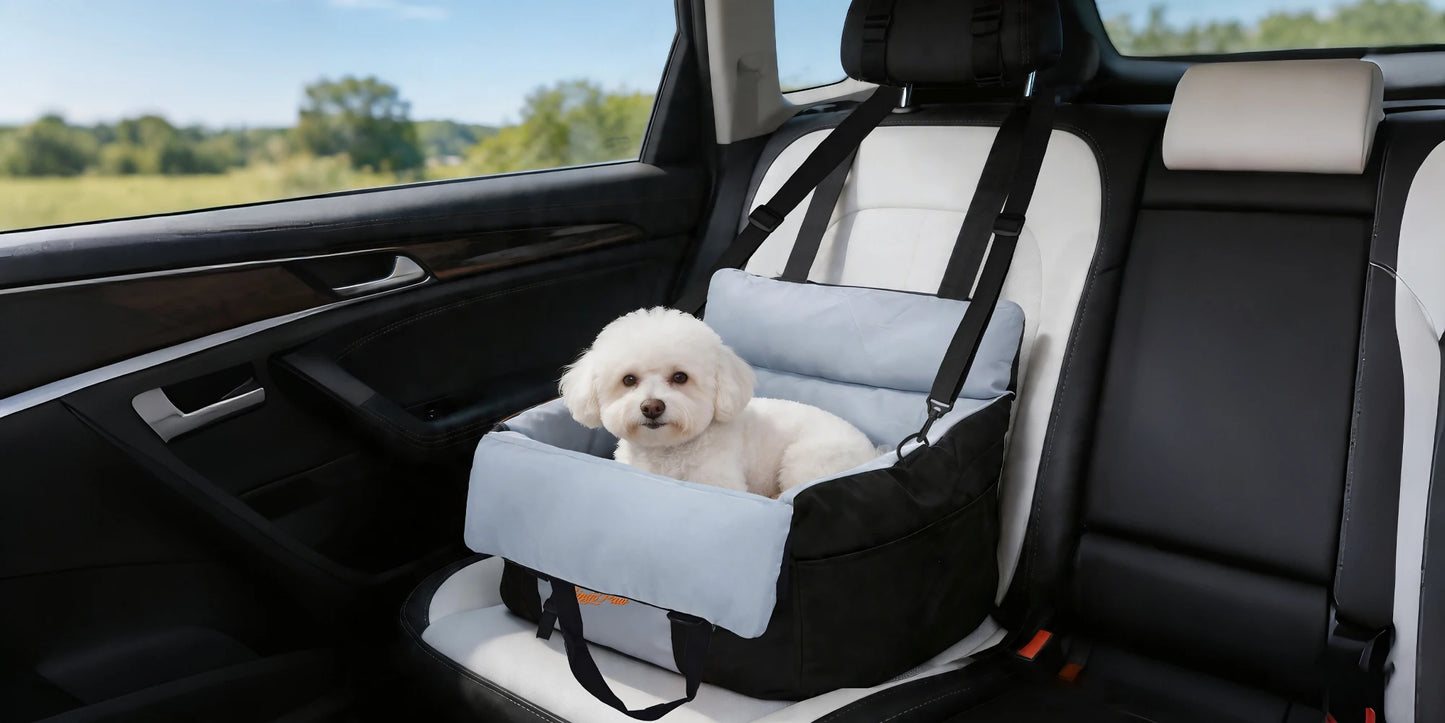Portable Dog Car Seat Pet Dog Booster Seat Puppy Travel Carrier Bed with Safety Belt Storage Pocket Removable Washable Cover