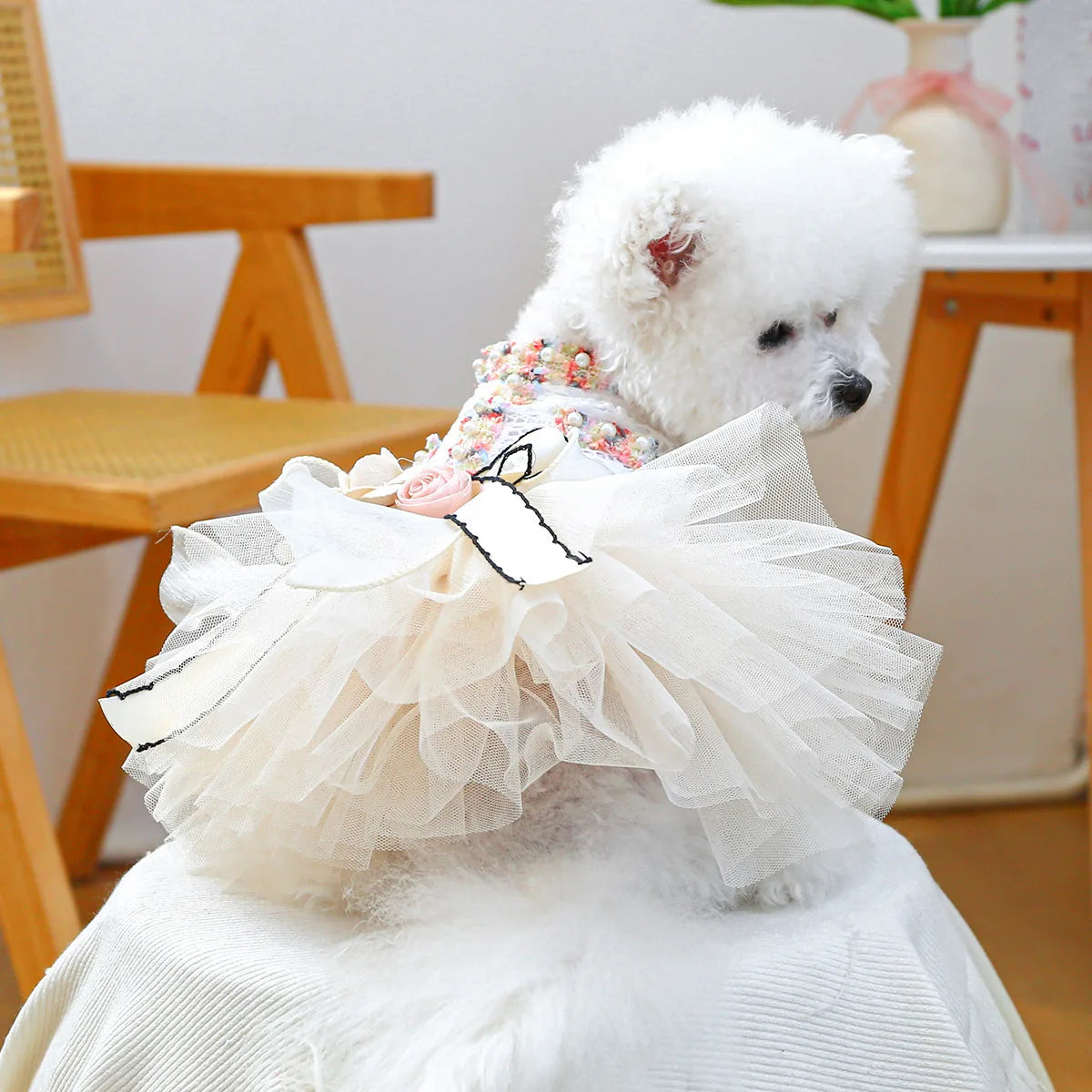 Dog Tutu Dress With 3D Flower Knot Bow For Celebration