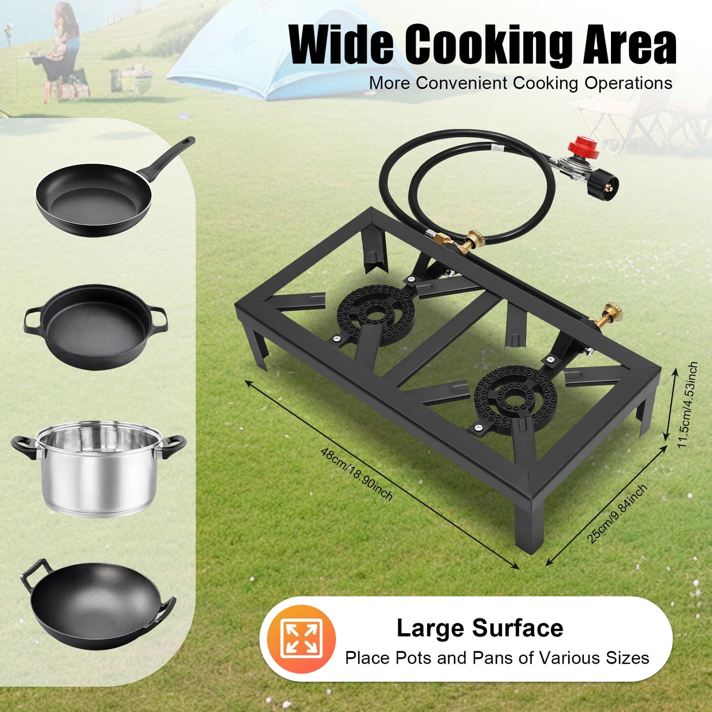 Portable Double Burner Gas Stove With 0-10 PSI Regulator