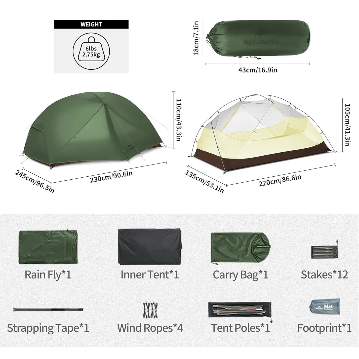 Naturehike Mongar BASE Camping Tent For 2 To 3 People