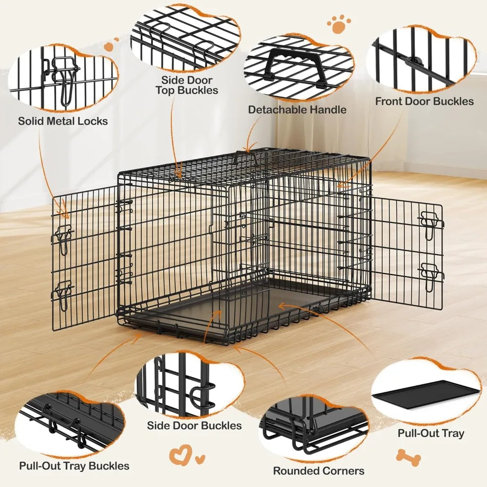 Double Door Dog Crate With Divider And Removable Tray