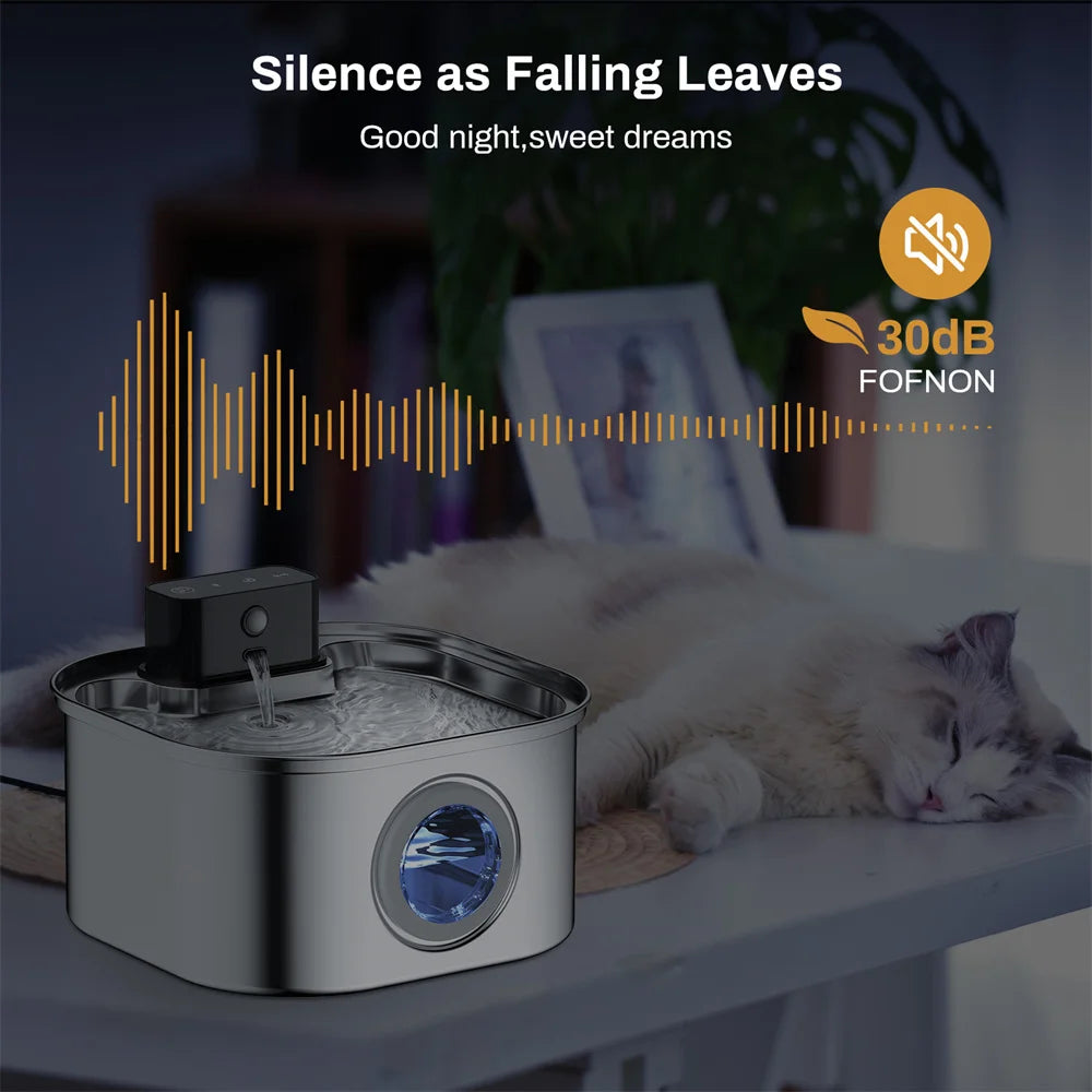 Wireless Stainless Steel Pet Water Fountain Automatic Cat Water Feeder