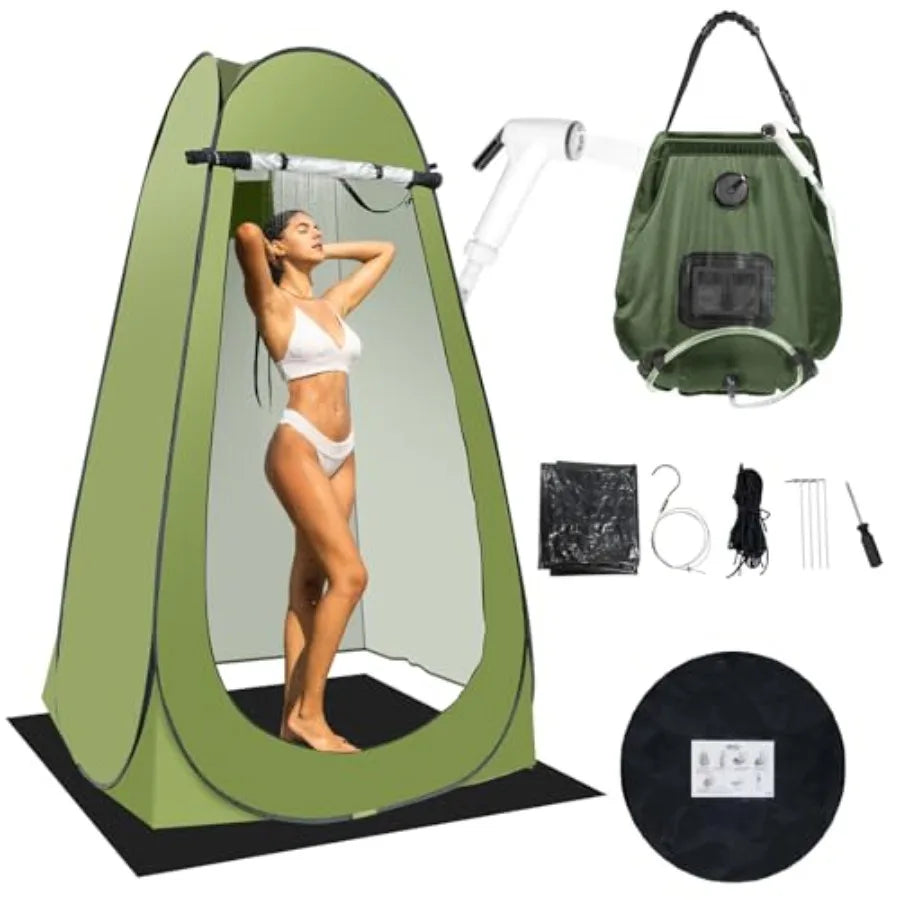 Portable Privacy Tent With 5 Gallon Shower Bag Nozzle Upgraded