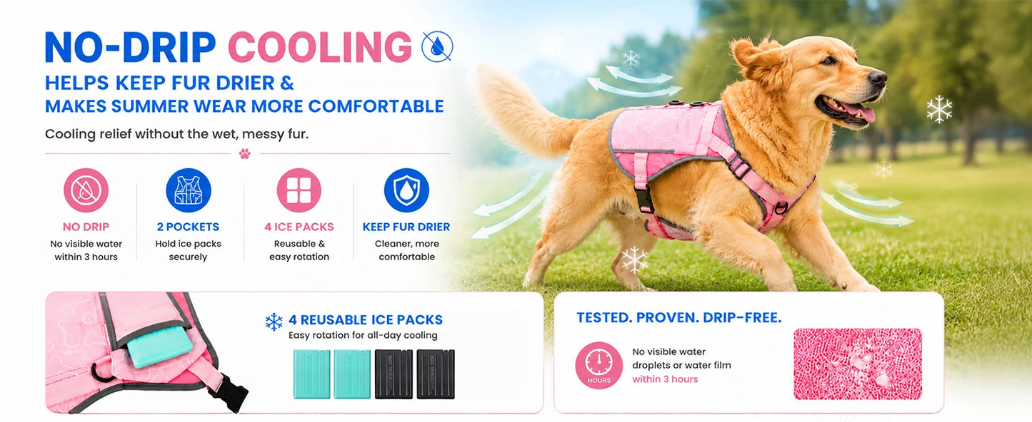 Cooling Vest For Dogs With Replaceable Cooling Packs, Lightweight