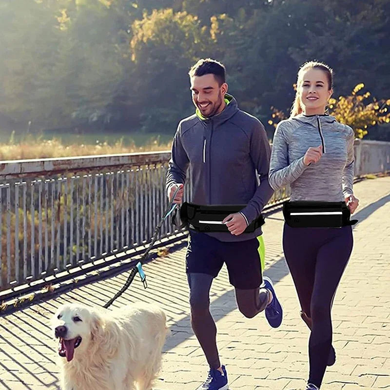 Hands Free Dog Leash With Reflective Waist Bag Retractable Belt