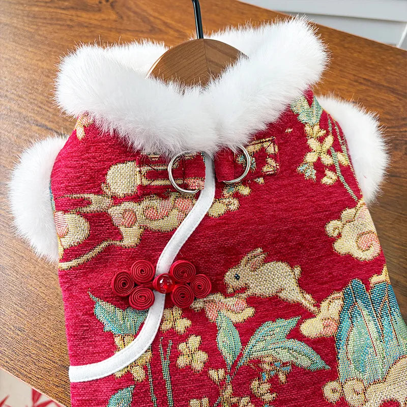 Autumn Winter Thick Velvet Tang Style Chinese Pet Vest