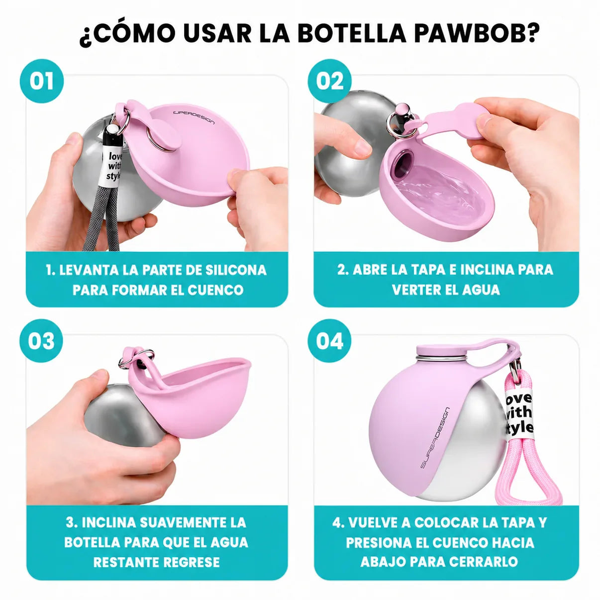 Portable Outdoor Pet Water Bottle With Bowl Stainless Steel 304