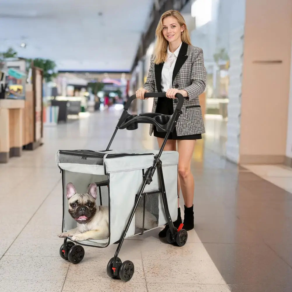 Foldable Dog Stroller With 360 Degree Wheels Five Ventilation Windows