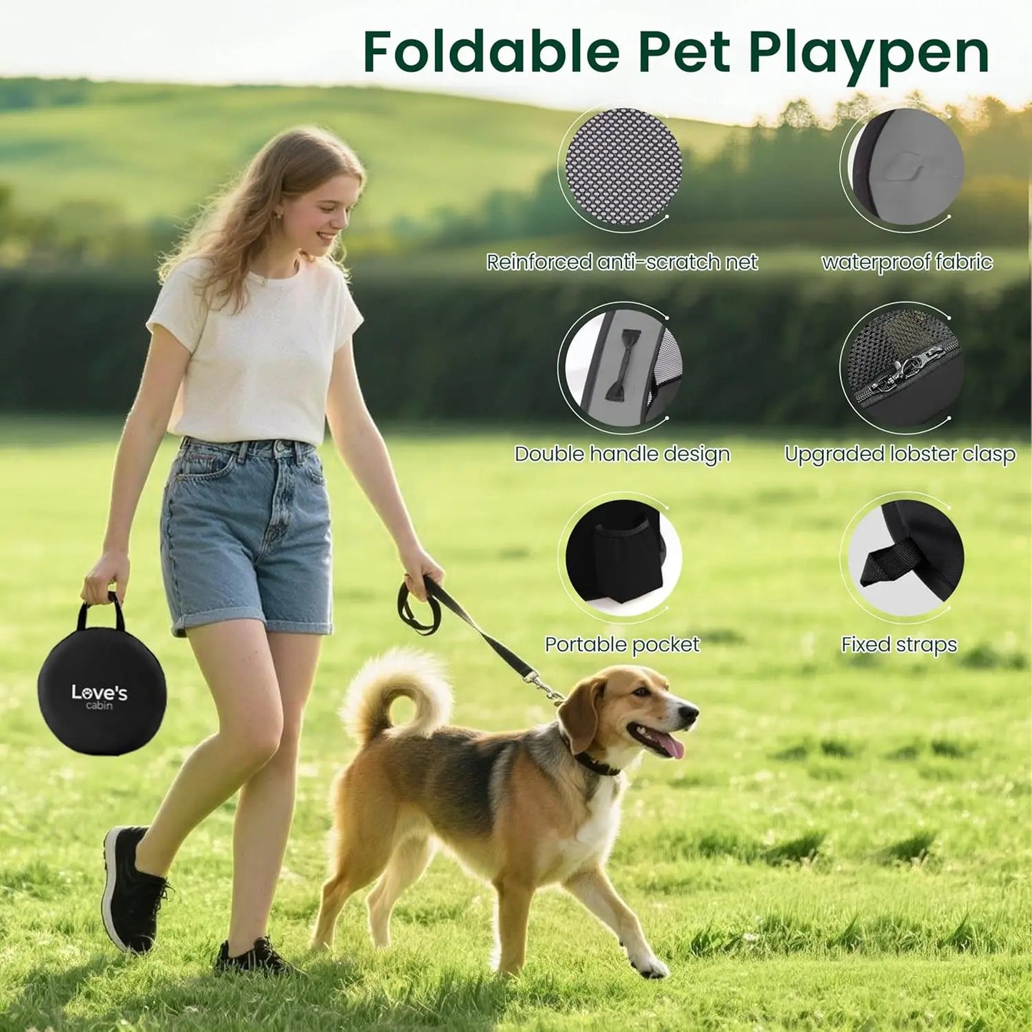 Portable Pet Playpen Tent Foldable Dog Crate Indoor Outdoor Use