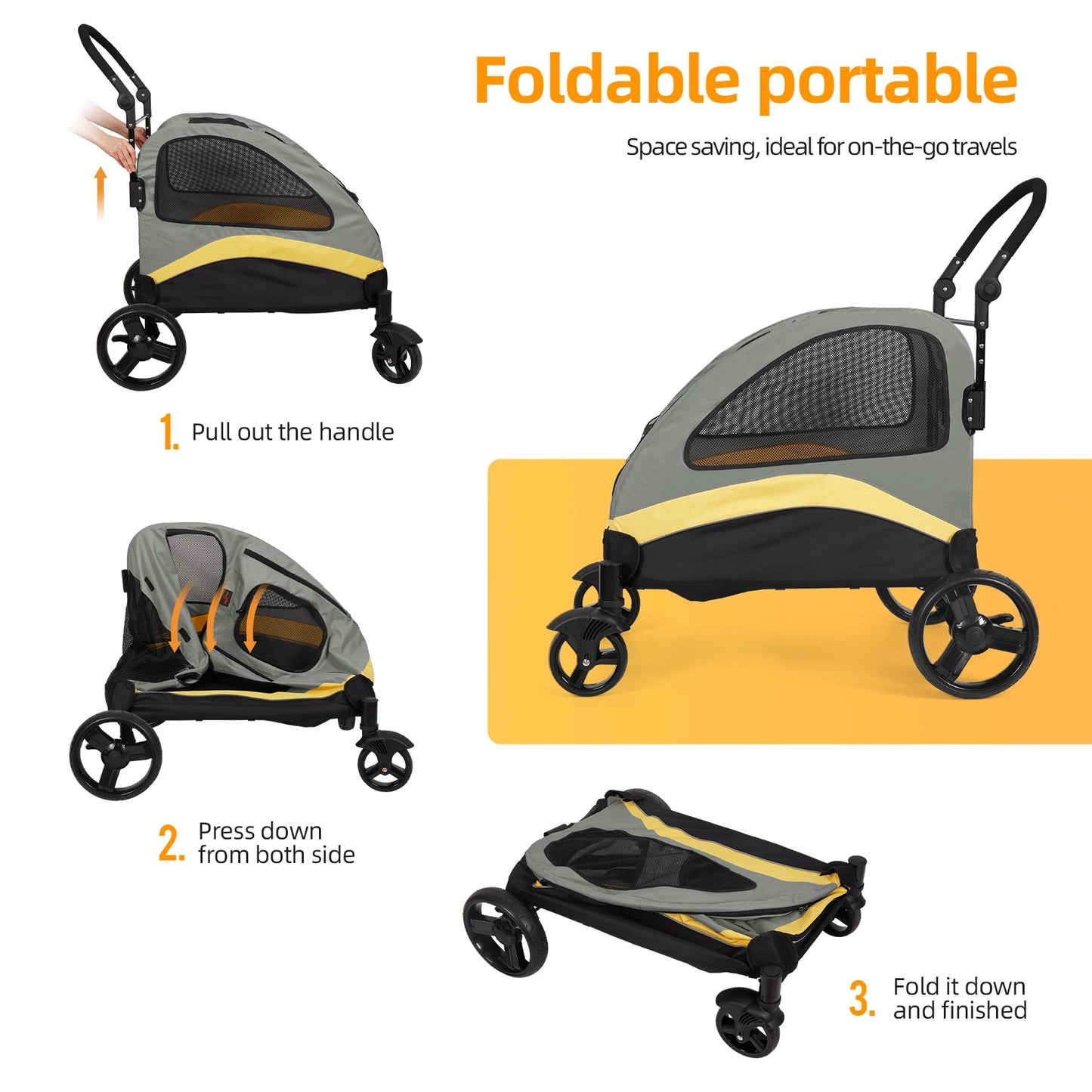 Portable Four Wheel Dog Stroller Foldable For Outdoor Travel