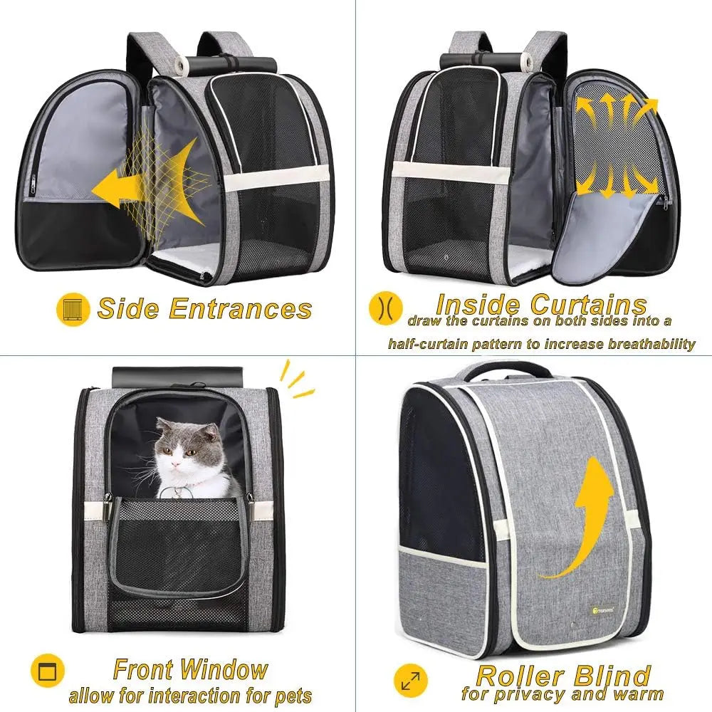 Pet Carrier Backpack With Window Blind For Cats And Dogs